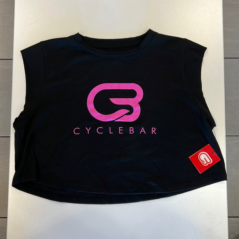 CycleBar Black/Neon Pink Stacked Crop Tee